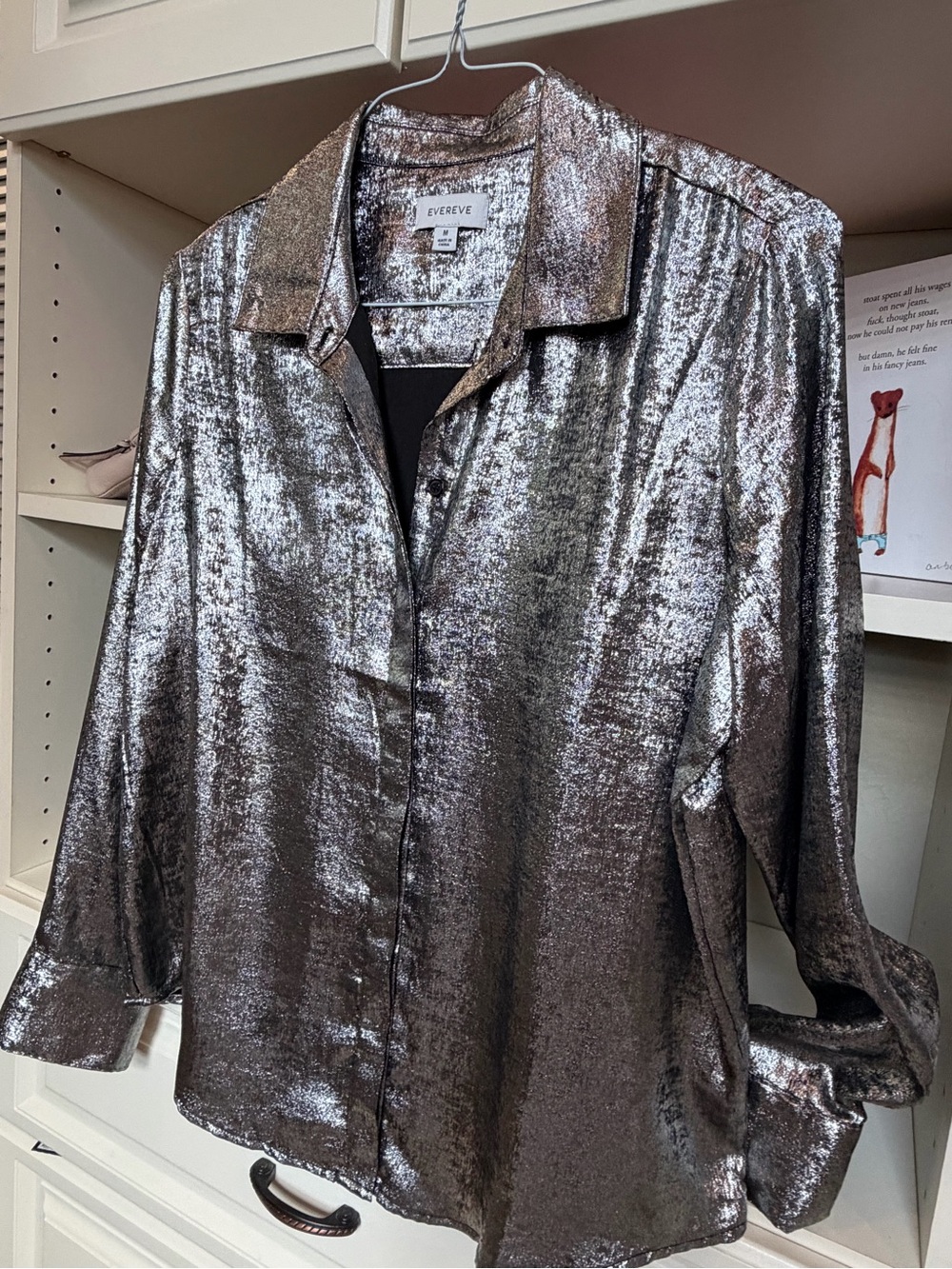 Evereve Metallic Button-Front Shirt - Silver